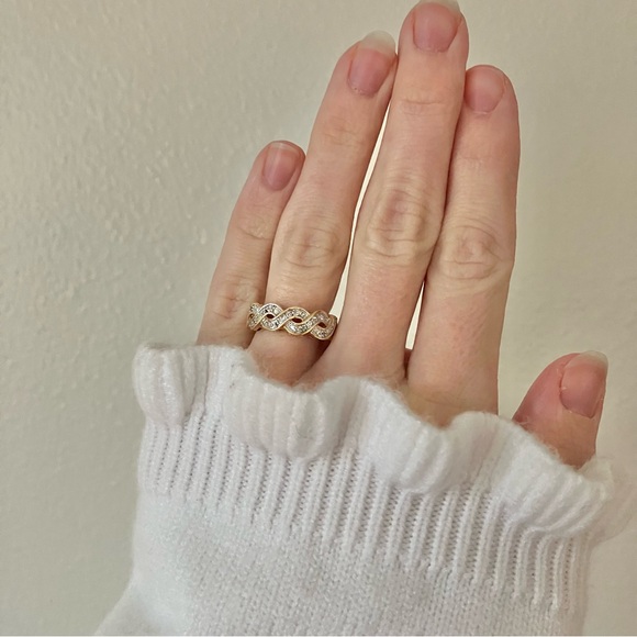 Eternity Twist Gold Helix Braid Pave Band Ring “Bellamy” Classic Engagement Prom - Picture 2 of 12